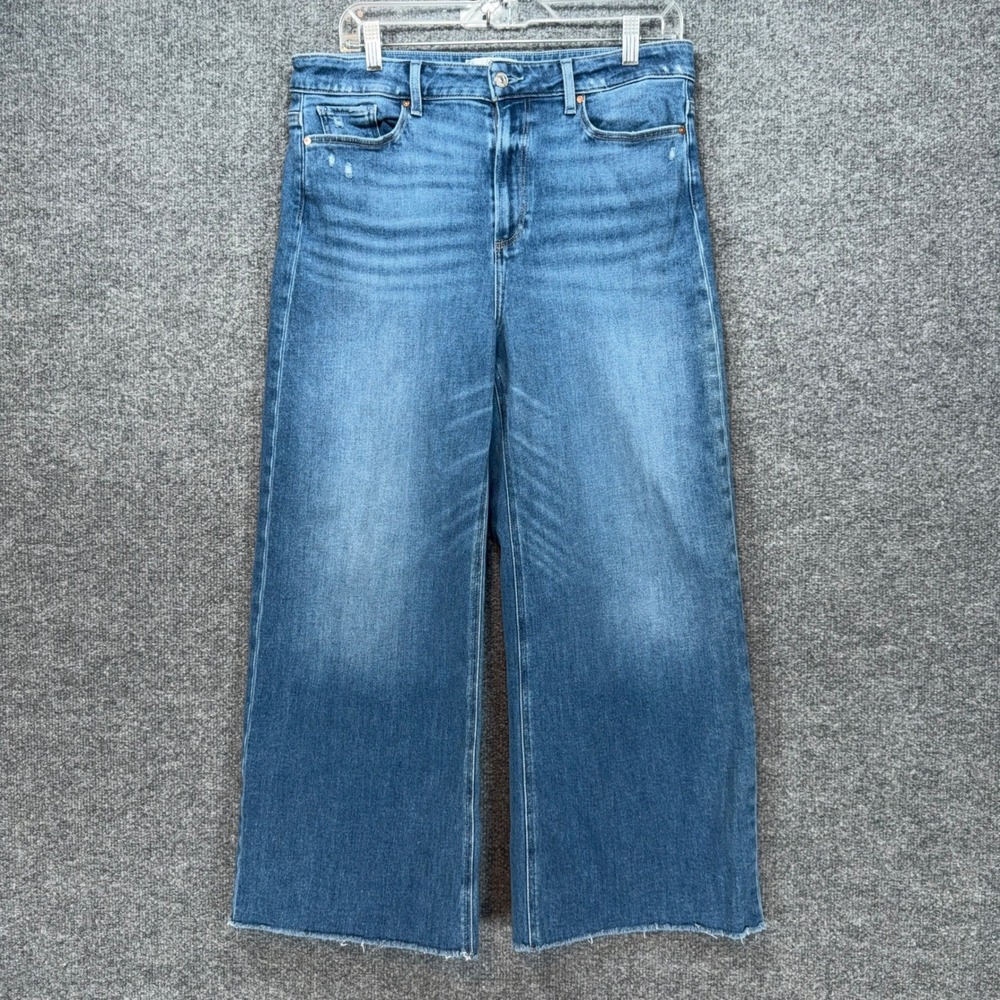 Paige Anessa Jeans Womens 32 Blue Raw Hem Wide Leg High Rise Denim Stretch